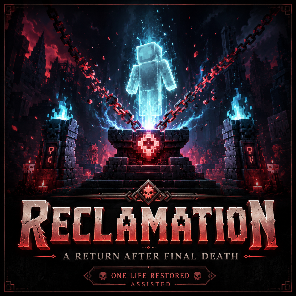 A fractured crimson life emblem representing Reclamation